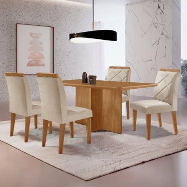 Imagem de Mesa Olimpia 120 Mdf Com 4 Cadeiras Melissa Veludo Creme Naturalle