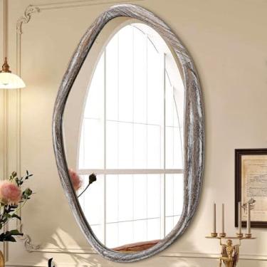 Imagem de JJUUYOU Espelhos assimétricos grande irregular espelho de parede de banheiro 71.1 cm x 50.8 cm grande moldura de madeira espelho moderno espelho de parede para maquiagem banheiro sala de estar, marrom