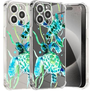 Imagem de Roemary Capa de tartarugas para iPhone 16e com design de tartarugas marinhas, padrão aquarela com protetor de tela [impacto de queda Buffertech de 2 metros] Capa protetora de TPU macio para iPhone 16e