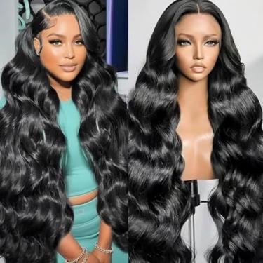 Imagem de Perucas frontais de renda 33 x 15 cm, cabelo humano, ondulado, 86 cm, HD, perucas de cabelo humano pré-arrancadas com densidade de 180% sem cola, peruca de cabelo humano para mulheres com cabelo de
