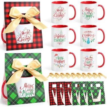 Imagem de LemonRoad 6 conjuntos de canecas de café de Natal com caixas de caneca 340 g xícaras de café de cerâmica Feliz Natal com caixas de presente fita para presente de festa de inauguração de casa de Natal
