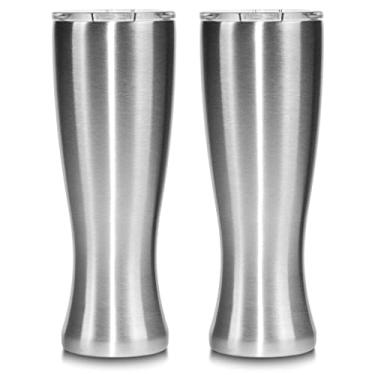 Imagem de MASON FORGE | Copo de cerveja com isolamento duplo de aço inoxidável | Parede dupla isolada a vácuo | Sem suor e condensação | Bebidas quentes ou frias | Vidro estilo Pilsner | 473 ml | Conjunto de 2