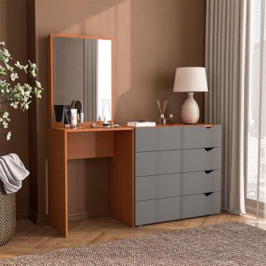 Imagem de Cômoda com Espelho Porto 4 Gavetas Freijó e Cinza