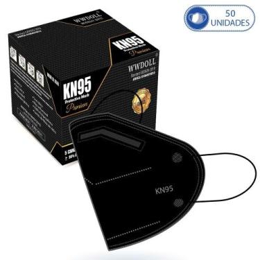 Imagem de 50 Máscaras KN95 Premium Preta Descartáveis WWDoll Cinco Camadas 95% d