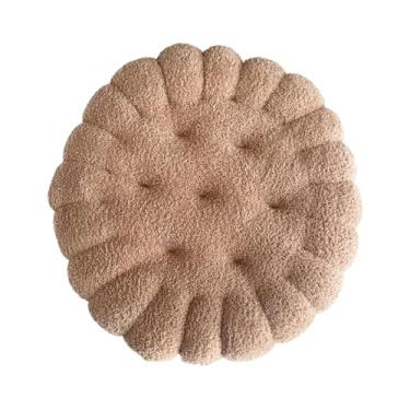 Imagem de predolo Almofada de chão em formato de biscoito, moderna, macia, fofa e confortável para meditação, ideal para sofá e decoração, Redondo Cáqui