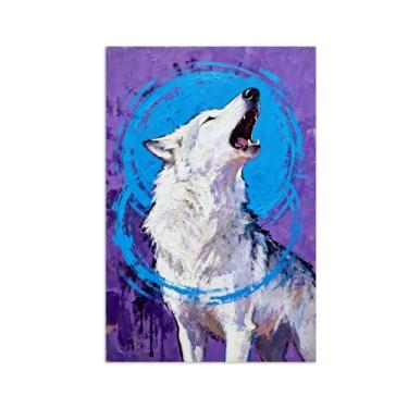 Imagem de Animais Pintura Arte Parede - Lobo Branco - Impressões em tela - Moderno Colorida Pôster para decoração sala de estar 60x90cm Sem Moldura