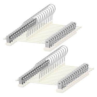 Imagem de 30 cabides para calças, antiderrapantes que economizam espaço com clipes ajustáveis, cabides de saia de aço inoxidável 201 duráveis para calças, roupas, jeans, toalhas, saias (bege branco)