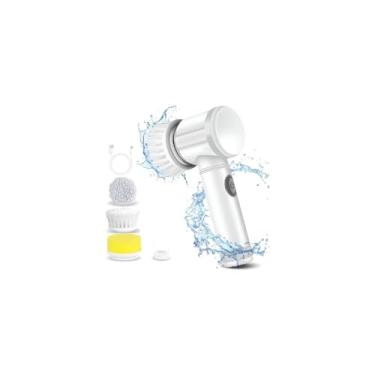 Imagem de Escova Giratória Multiuso Recarregável, Branca, Plástico, 20cm x 8,5cm x 6cm, Sem Fio, USB, Com 3 Cabeçotes, Para Limpeza Doméstica