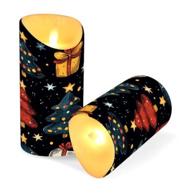 Imagem de Blueangle Pacote com 2 velas sem chamas de árvores de Natal com controle remoto e temporizador, velas LED cintilantes (7,6 cm x 15 cm) para decoração de casa, casamento, acampamento (225)