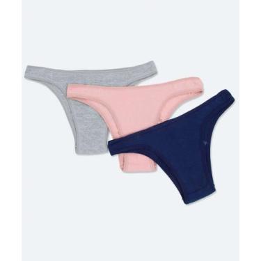 Imagem de Kit 3 Calcinhas Biquíni Básicas Delcotton-51579, Azul, Rosa, M