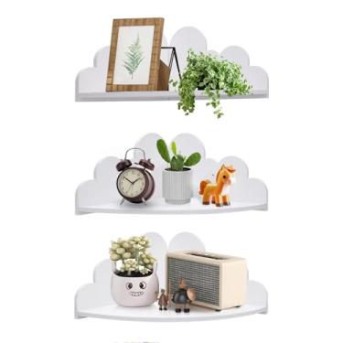 Imagem de QZWEXAZ 3 prateleiras flutuantes de canto de nuvem de madeira branca – decoração de parede de 25 × 25 x 6,7 cm, prateleiras decorativas de parede para quartos, salas de estar e estudos, detalhes