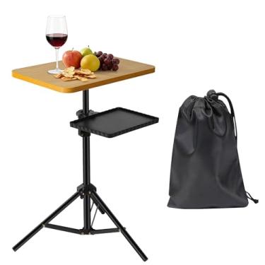 Imagem de Tinysun Bandeja de TV ajustável de 2 camadas, bandeja de sofá portátil dobrável sem necessidade de montagem, mesa de lanche com apoio de braço para uso em sofá-cama e laptop, mesa lateral de várias