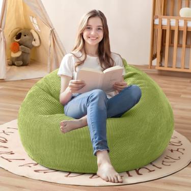 Imagem de Cansunna Cadeira de saco de feijão de 2,5 pés: sacos de feijão em forma de gota com enchimento de espuma de memória, cadeiras compactas, sofá macio com capa de veludo cotelê, verde