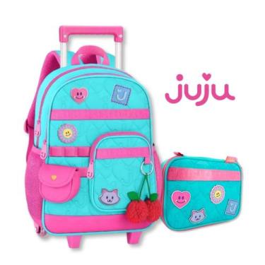 Imagem de Mochila Carrinho e Estojo Box Juju Teofilo Kit Escolar Feminino - Clio