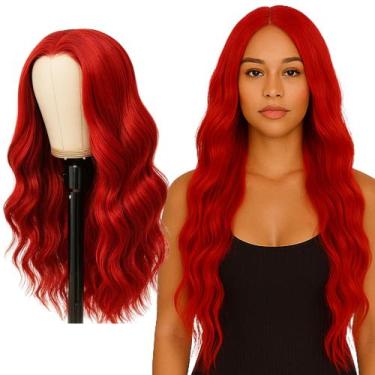 Imagem de Peruca Vermelha Natural Ondulada sem Franja + Wig Cap - MayaHair