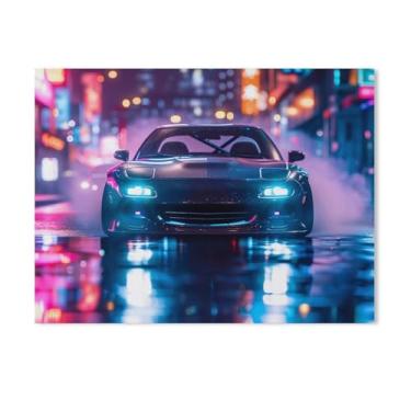 Imagem de HouLaiZhe Rx7 Jdm Carro Neon Night Sports Car Posters Tela Estética Sala Decoração de Parede Impressões Galeria Sala Decoração de Parede para Quarto Sala de Estar Escritório 18 x 24 polegadas (45 x 60
