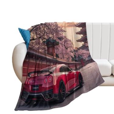 Imagem de HouLaiZhe Cobertor Super Macio Flanela R35 Carro Esportivo JDM Flor de Cerejeira Cobertores de Refrigeração Leve para Sofá-Cama Cadeira Sofá Carro Viagem ao Ar Livre Leve Quente 101,6 cm x 127 cm