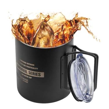 Imagem de Copo de acampamento de aço inoxidável, caneca de acampamento de aço inoxidável - Caneca de leite com alça dobrável e tampa,Caneca de caminhada 320ml para mochila, caminhada, caça,