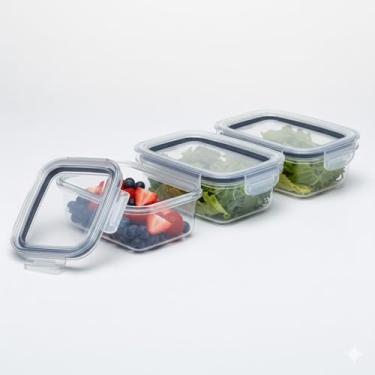 Imagem de KIT 4 Potes de Marmita Retangular com Tampa Hermética 370ml Cor:Cinza