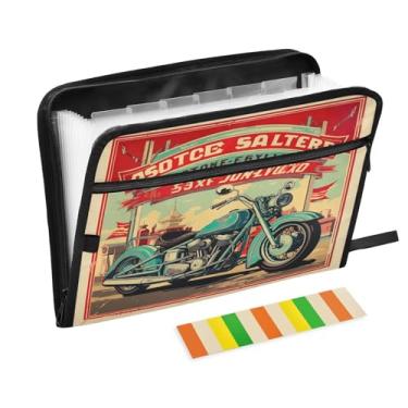 Imagem de Wassud Pôster vintage com motocicletas 13 bolsos organizador de arquivos sanfonado pastas de arquivos expansíveis com abas e adesivos, organizador de pastas de documentos de recibo de papel tamanho