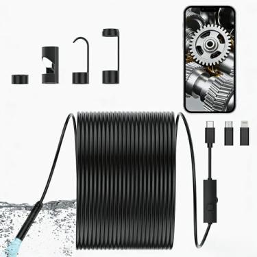 Imagem de Câmera boroscópica - Câmera endoscópica com luz, câmera de drenagem, câmera de inspeção com luz, câmera boroscópica com 8+1 luzes LED, câmera boroscópica para IP67 à prova d'água, câmera boroscópica