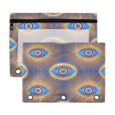 Imagem de Wassud Bolsa de lápis azul olho para fichário de 3 anéis com zíper serve para fichários padrão para escritório, pacote com 2