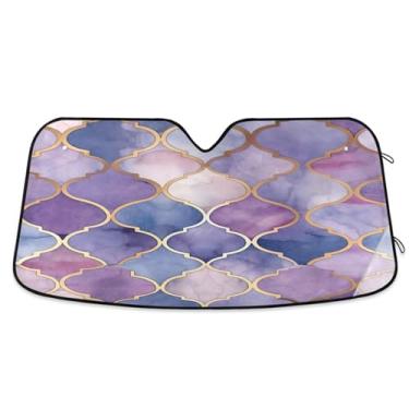 Imagem de Wassud Para-brisa de carro geométrico roxo, persianas refletivas para janela frontal de carro, protetor de viseira de sol bloqueia raios UV, persiana dobrável sanfonada para carro, caminhão, SUV, 80 x