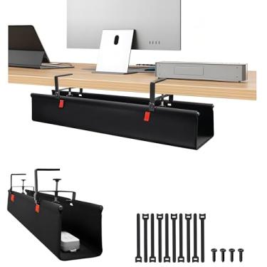 Imagem de Jiangce Bandeja de gerenciamento de cabos sob a mesa de 71 cm sem broca – tecido Oxford atualizado com laço de cabo, sem danos à mesa para mesas em pé e escritório em casa (regular (71 polegadas))