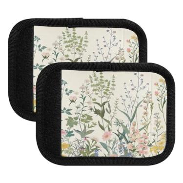 Imagem de Qilmy Lindas flores silvestres bagagem alça envoltório pacote 2 identificadores de bagagem etiqueta confortável alça pega capa para carrinho de viagem bolsa mala avião acessórios de viagem 164