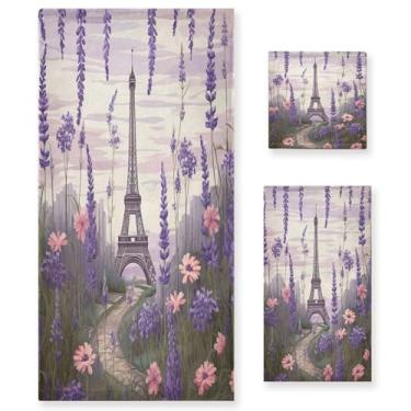 Imagem de xigua Torre Eiffel Conjunto de toalhas de banheiro lavanda absorvente macio 3 peças toalha de banho toalha de mão toalhas decorativas para banheiro, academia, hotel, praia, piscina