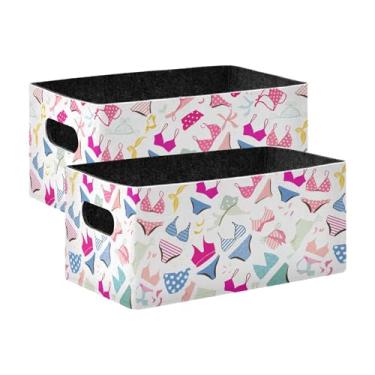 Imagem de Burbuja Caixa de armazenamento dobrável com padrão de roupa de banho com alças – Caixa de armazenamento de feltro para organizar brinquedos, livros, maquiagem, panos, meias em prateleira, armário