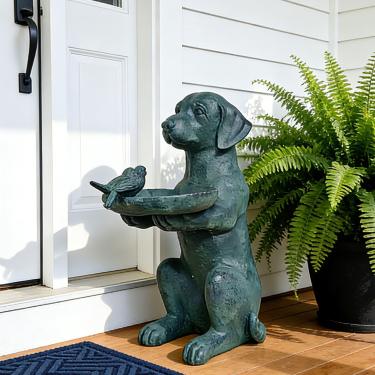 Imagem de Cynkeyee Estátuas ao ar livre decoração de jardim banho de pássaros - Estátuas de cachorro grande alimentador de pássaros para quintal externo gramado pátio presentes de jardinagem para mulheres