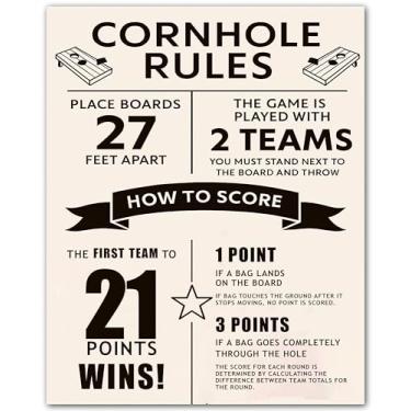 Imagem de Placa vintage Cornhole Game Rules - Pôster engraçado de regras de cornhole para sala de jogos, garagem, quintal, bar, - Arte de parede rústica sem moldura 20 x 25 cm para entusiastas de buraco de
