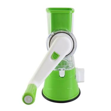 Imagem de Ralador Fatiador de Legumes Manual, 3 Lâminas em Aço Inoxidável, com Empurrador, Base com Sucção, 23.5x14cm, Plástico e Inox