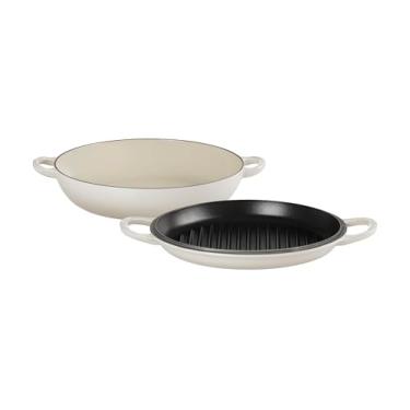 Imagem de Le Creuset Braiser multifuncional de ferro fundido esmaltado com tampa de grelha, 3,5 qt., merengue