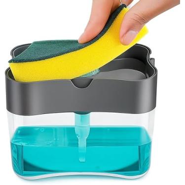 Imagem de Escova de Limpeza 2 em 1 com Dispenser de Detergente, Esponja para Louça de Cozinha