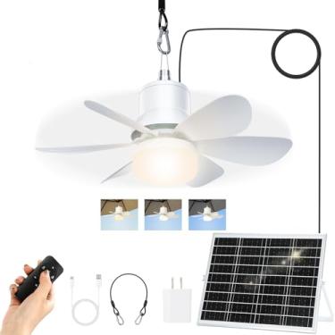 Imagem de Brioeua Luz solar para ventilador de teto, ventilador solar externo portátil de 25 W com controle remoto e bateria para gazebo, barraca, pátio, acampamento e galinheiro