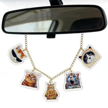 Imagem de Corrente de pingente de espelho de carro retrovisor de gato, acessórios de carro de gato, pingentes retrovisores dourados, enfeite de pingente de pendurar para visão traseira de carros, presentes de