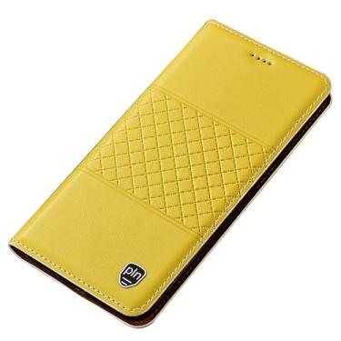 Imagem de POYUFRG Capa carteira para Honor Magic 8 Pro/Magic 8, capa flip magnética de couro genuíno com suporte para cartão, amarelo, 8