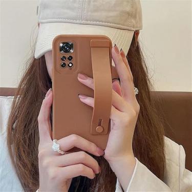 Imagem de Capa de silicone com suporte para pulso e alça de mão para Xiaomi Redmi Note 11s, Note 11 Pro, 11s 4G, 5G, 10s, 10, 10 Pro, 11 Pro, 9 e 9s, na cor marrom WD. Compatível com Redmi Note 11S 5G.