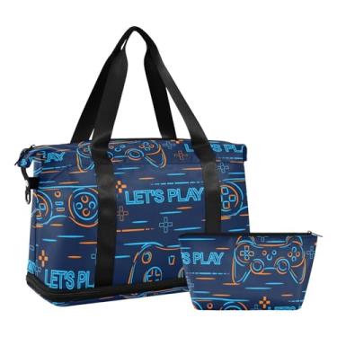 Imagem de Bolas de futebol expansíveis, bolsas de fim de semana para mulheres, bolsa de viagem com bolsa de maternidade para hospitais, Controles de jogos divertidos azul-marinho