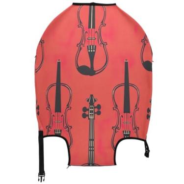 Imagem de Joisal Capa de mala com estampa vermelha de música de violino, protetores de bagagem, elástica, para viagem, para mulheres, estética, Impressão vermelha de música de violino, XL, Fits 29-32 Inch Case