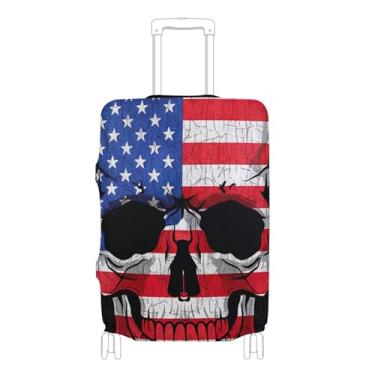 Imagem de Joisal Capa protetora de bagagem, cores personalizadas, manga de viagem de voo, caveira, bandeira americana, preta, P, serve para capa de 45 a 50 cm, Caveira suja bandeira americana preta, L 26-28 in