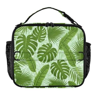 Imagem de Joisal Lancheira verde exuberante com folhas de palmeira para mulheres, meninas, lancheira com alça de ombro masculina e infantil para trabalho e meninos, linda bolsa térmica floral