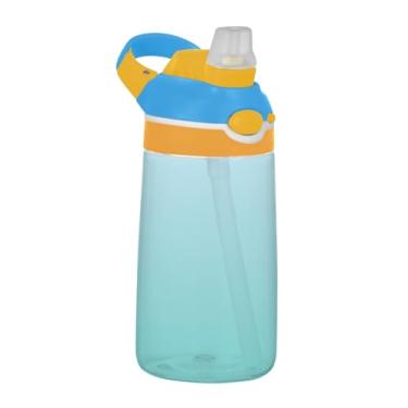 Imagem de Elegante garrafa de água azul claro verde mar gradiente infantil com canudo 473 ml 473 ml garrafa de água de plástico Tritan reutilizável portátil para crianças, à prova de vazamento, alça de