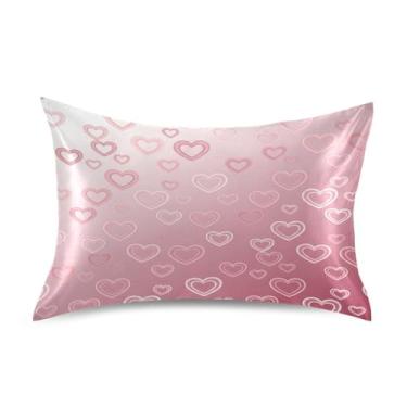 Imagem de Wassud Fronha de cetim de coração rosa gradiente para cabelo e pele fronhas de seda lisa tamanho padrão capas de travesseiro respiráveis com fecho de envelope