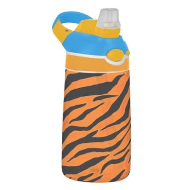 Imagem de Garrafa de água infantil de 473 ml com tampa de canudo garrafa de água esportiva à prova de vazamento para escola reutilizável 473 ml Tritan copos de viagem para crianças, alça de transporte, listra