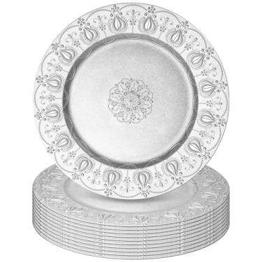 Imagem de Tomeurperf Placas de carregamento prateadas a granel 10 peças - Carregadores de prata de 33 cm para pratos de jantar, placa de carregamento decorativa para decoração de festa de cozinha de casamento e