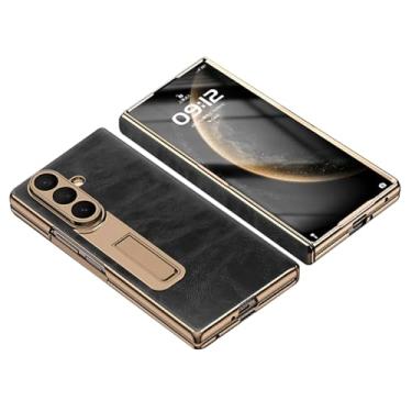 Imagem de LYJSMGZ Capa de couro genuíno para Samsung Z Fold7, proteção total para câmera integrada, suporte oculto, dobradiça, capa militar, preta, Z Fold 7