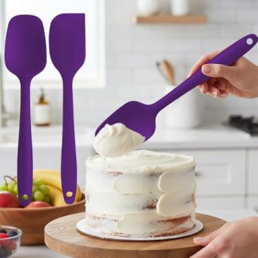 Imagem de Conjunto de 2 espátulas de silicone, espátula de grau alimentício para misturar, raspar, espalhar e preparar, uso na cozinha, roxo